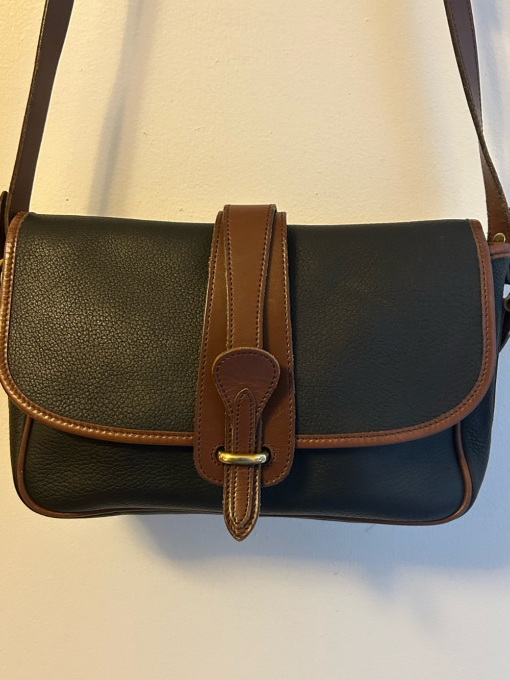 Dooney & Bourke Vintage Black Leather Shoulder Bag with Brown Trim